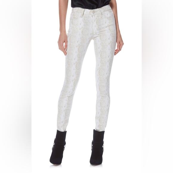 Paige Hoxton Ultra White Snakeskin Print Mid‎ Rise Ankle Skinny Jeans Size 26 - Picture 1 of 11